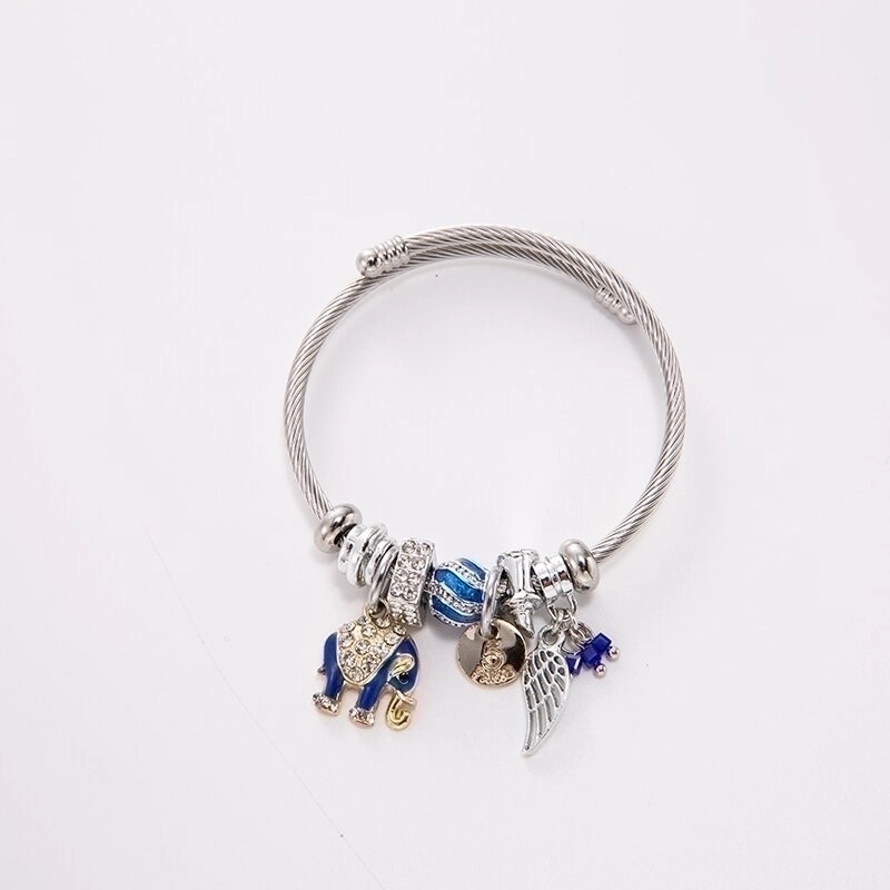 Bracelet charms argenté éléphant bleu Acier