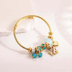 Bracelet charms doré éléphant et perles bleues Acier