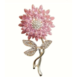 Broche dorée tournesol rose