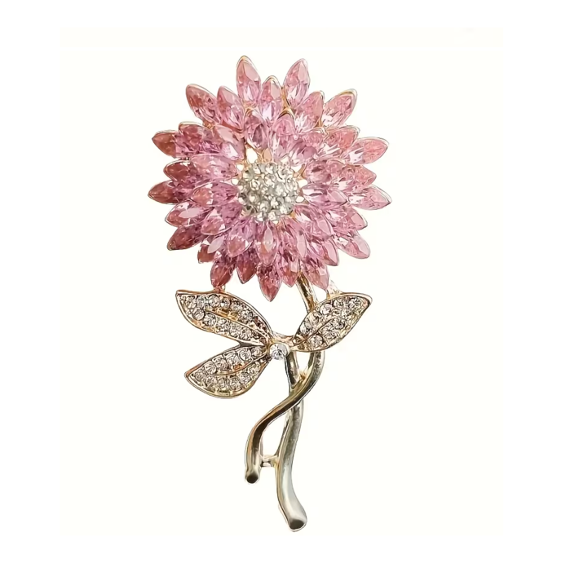 Broche dorée tournesol rose