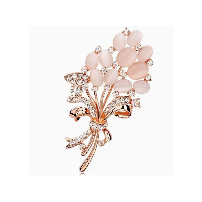 Broche dorée rose bouquet avec strass