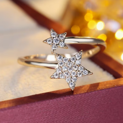 Bague ajustable dorée étoiles zircon Plaqué or