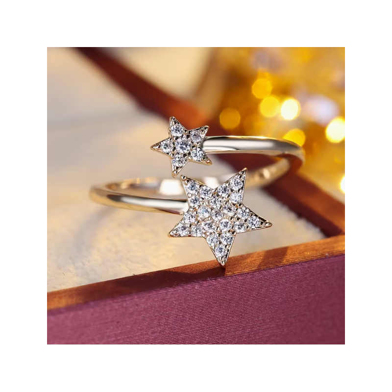 Bague ajustable dorée étoiles zircon Plaqué or
