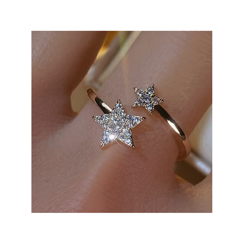Bague ajustable dorée étoiles zircon Plaqué or