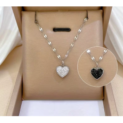 Collier argenté coeur double face Plaqué or blanc