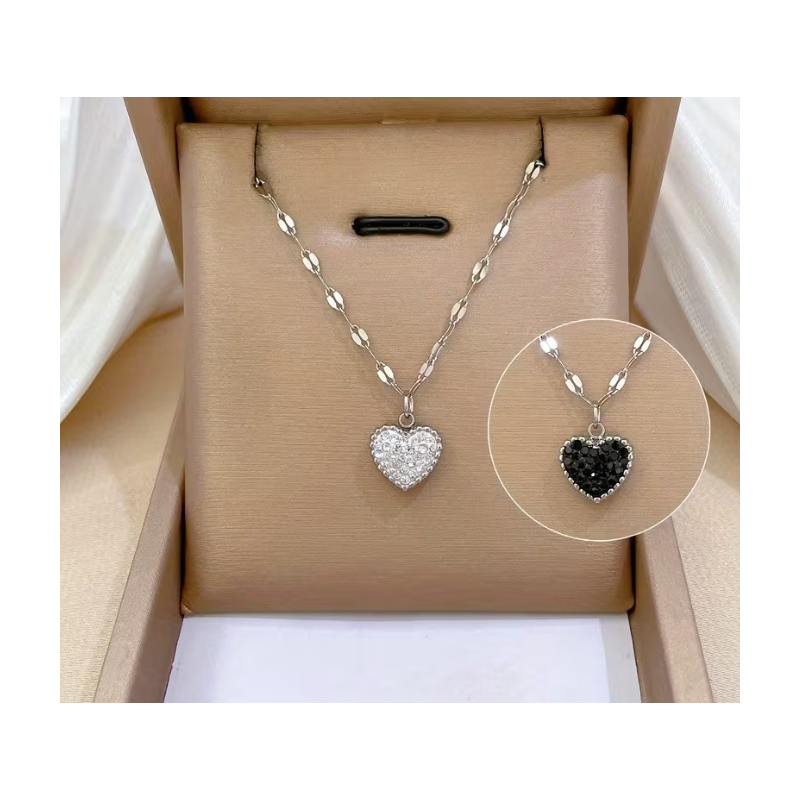 Collier argenté coeur double face Plaqué or blanc