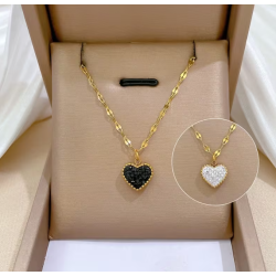Collier doré coeur double face Plaqué or