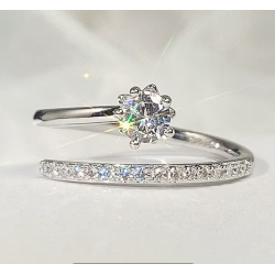 Bague ajustable argentée zircon croisé Plaqué or blanc