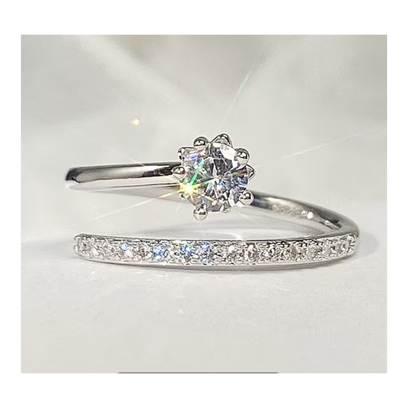 Bague ajustable argentée zircon croisé Plaqué or blanc