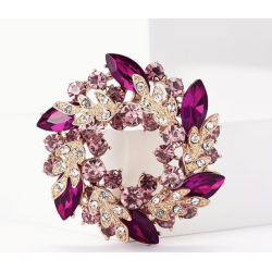 Broche dorée couronne florale fuchsia