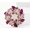 Broche dorée couronne florale fuchsia