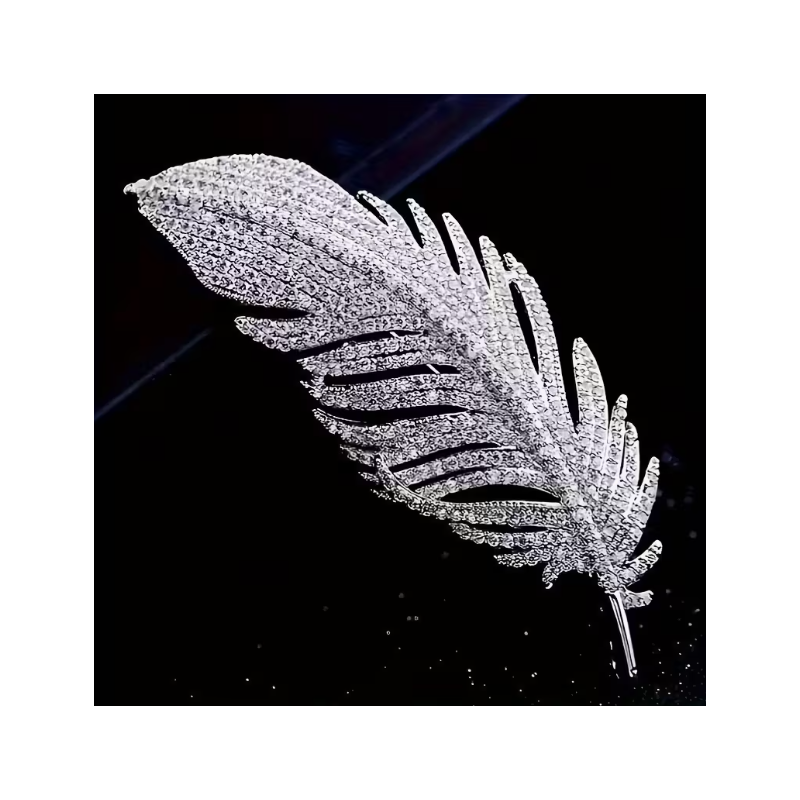 Broche plume argentée