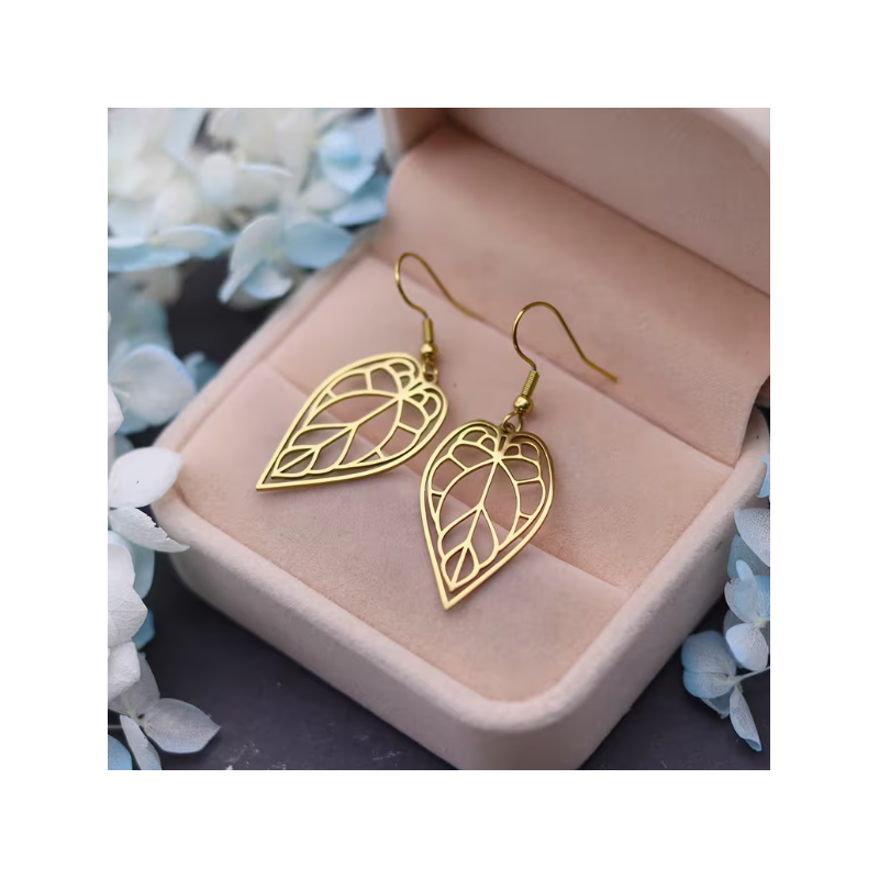 Boucles d'oreilles feuilles ajourées dorées Acier
