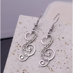 Boucles d'oreilles note de musique ajourée argentée Acier