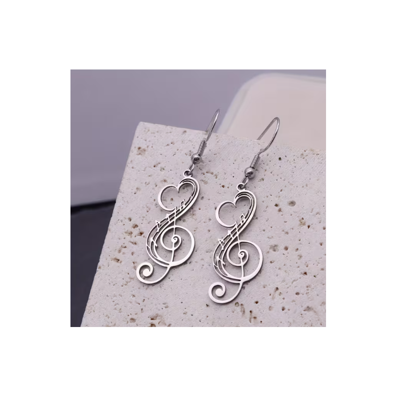 Boucles d'oreilles note de musique ajourée argentée Acier