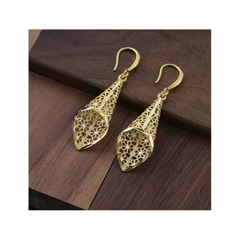 Boucles d'oreilles cônes ajourés dorés Acier