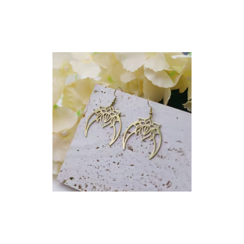 Boucles d'oreilles croissant de lune et lotus dorés Acier