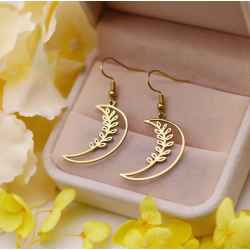 Boucles d'oreilles croissant de lune et feuille ajourés dorés Acier