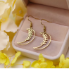 Boucles d'oreilles croissant de lune et feuille ajourés dorés Acier