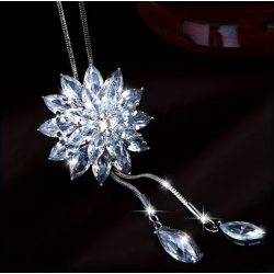 Collier argenté sautoir flocon blanc