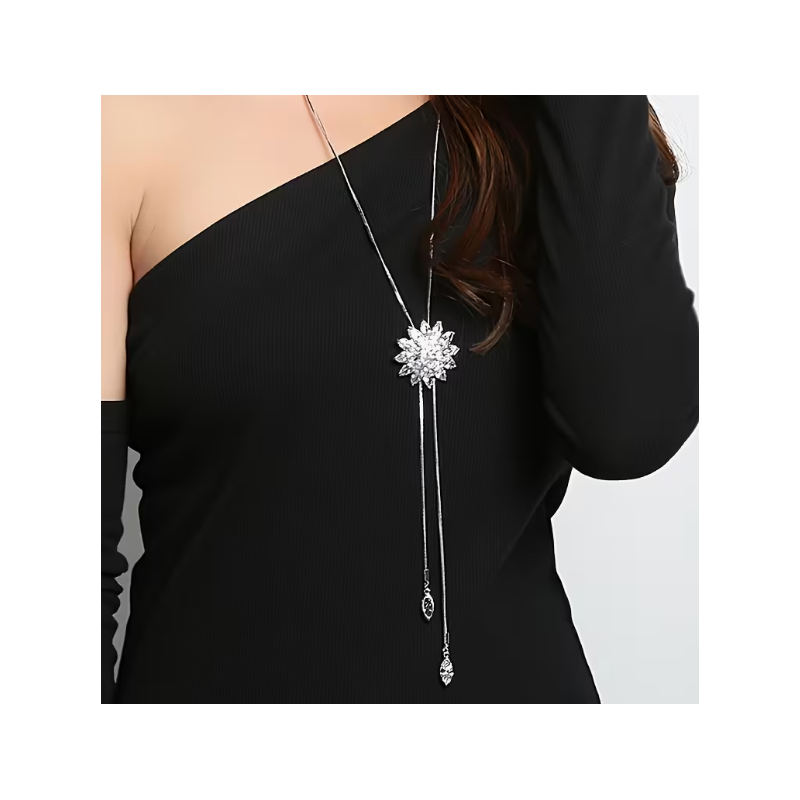 Collier argenté sautoir flocon blanc