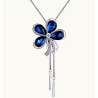 Collier argenté sautoir fleur bleue
