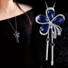 Collier argenté sautoir fleur bleue