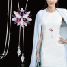 Collier argenté sautoir fleur rose