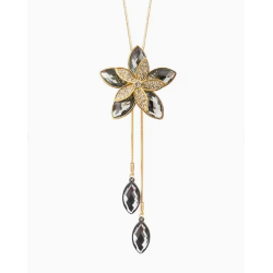 Collier doré sautoir fleur grise
