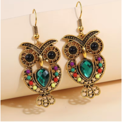 Boucles d'oreilles dorées hiboux colorés