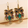 Boucles d'oreilles dorées hiboux colorés
