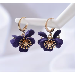 Boucles d'oreilles dorés fleurs violettes Plaqué or