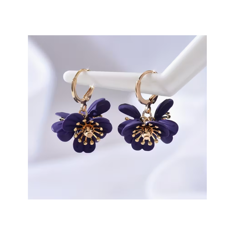 Boucles d'oreilles dorés fleurs violettes Plaqué or