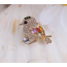 Broche dorée oiseau strass multicolore