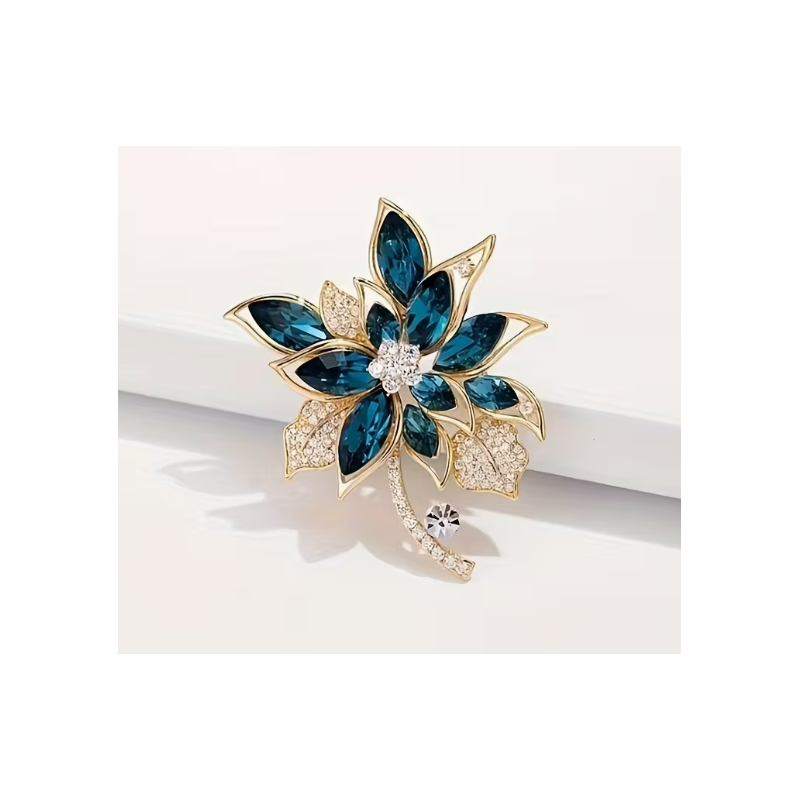 Broche dorée fleur bleue