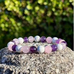 Bracelet pierre naturelles d'anxiété violettes améthyste et quartz