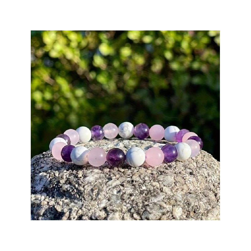 Bracelet pierre naturelles d'anxiété violettes améthyste et quartz