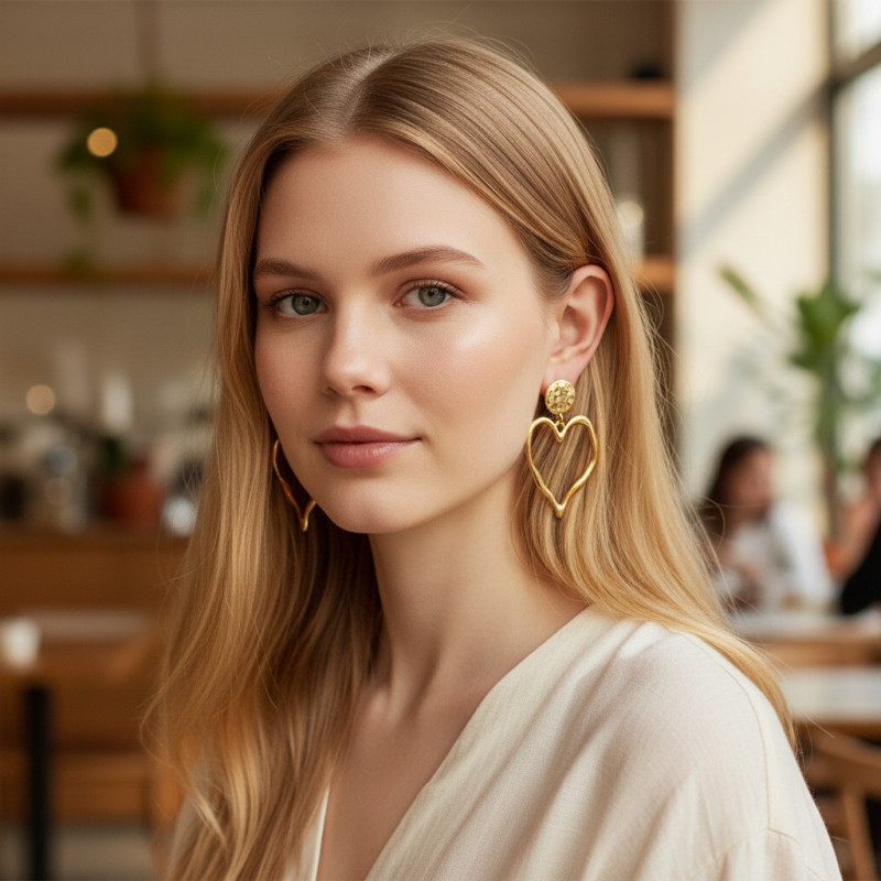 Boucles d'oreilles dorées cœur ajouré irrégulier