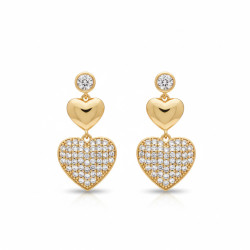 Boucles d'oreilles dorées pendantes coeur et zircon Plaqué or