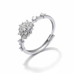 Bague ajustable argentée flocon de neige Plaqué or blanc
