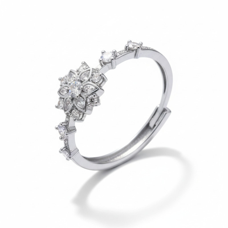 Bague ajustable argentée flocon de neige Plaqué or blanc