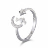 Bague ajustable argentée chat et lune Plaqué or blanc