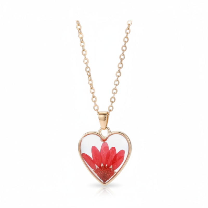 Collier doré fleur rouge Plaqué or