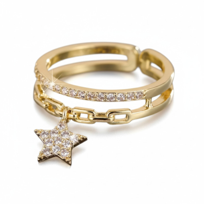 Bague ajustable dorée pendentif étoile Plaqué or