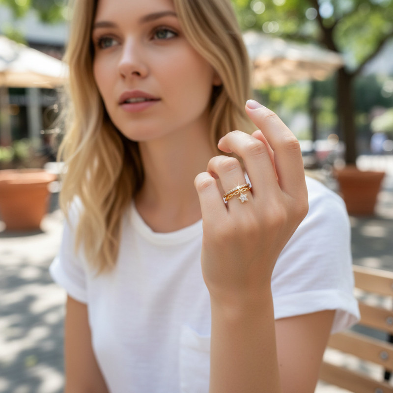 Bague ajustable dorée pendentif étoile Plaqué or