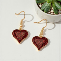 Boucles d'oreilles dorées cœur rouge pailleté