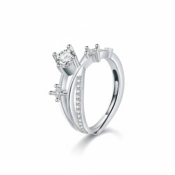 Bague ajustable argentée ciel zircon Plaqué or blanc
