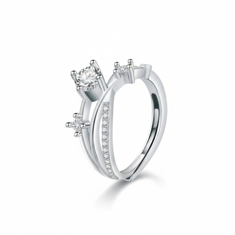 Bague ajustable argentée ciel zircon Plaqué or blanc