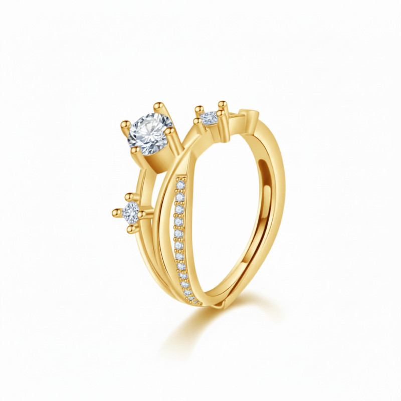Bague ajustable dorée ciel zircon Plaqué or