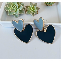 Boucles d'oreilles dorées cœurs bleus